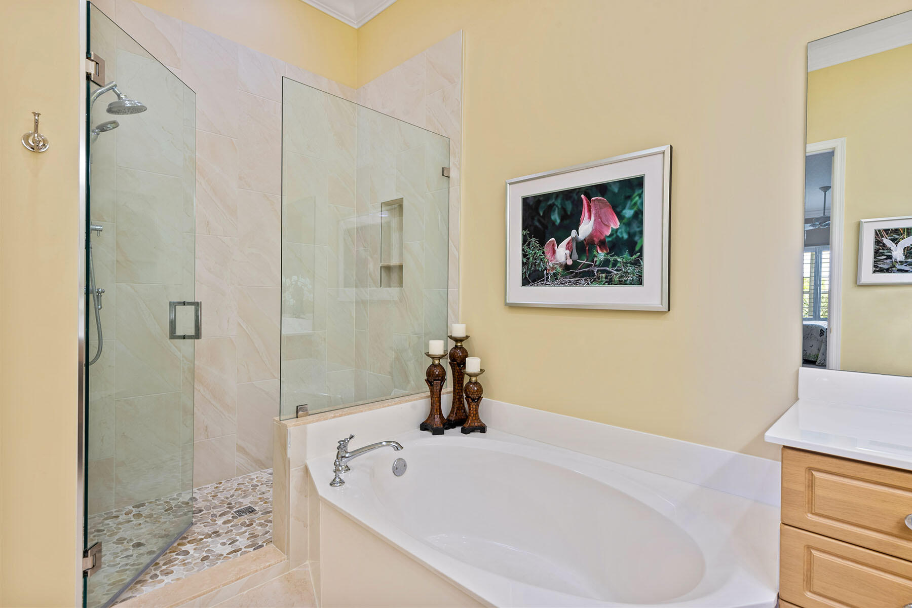 9259 Museo Circle, Unit 203 Naples, FL 34114 - Photo 14 of 46 a bathroom with a tub a sink and a shower
