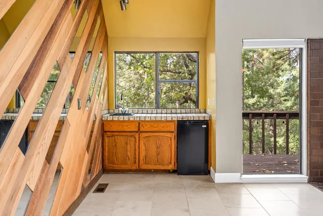 a bathroom with a shower and a toilet