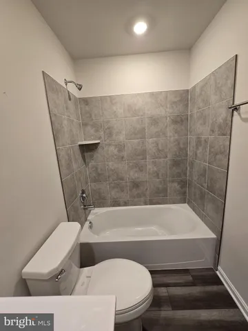 a bathroom with a toilet and a bathtub