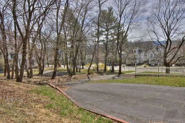 a view of road and trees