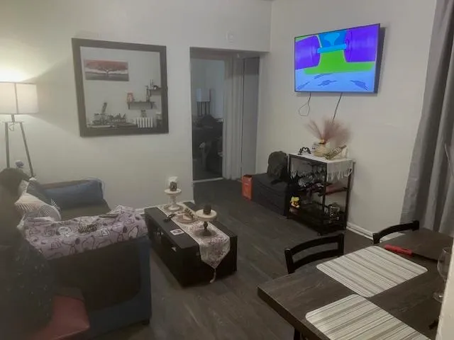 a bedroom with a bed and furniture