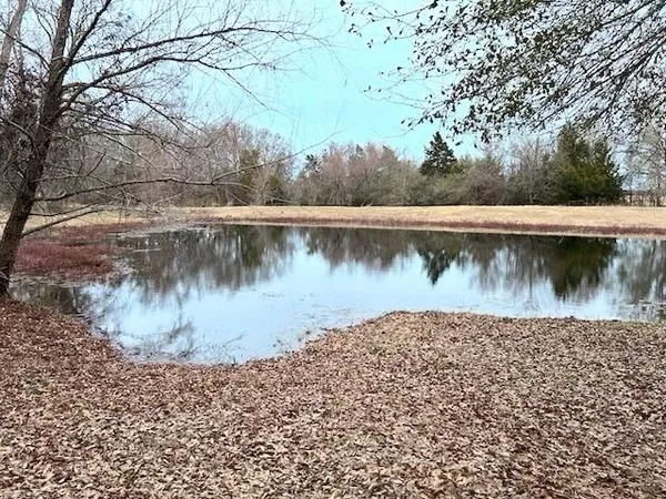 a view of open field with trees in background