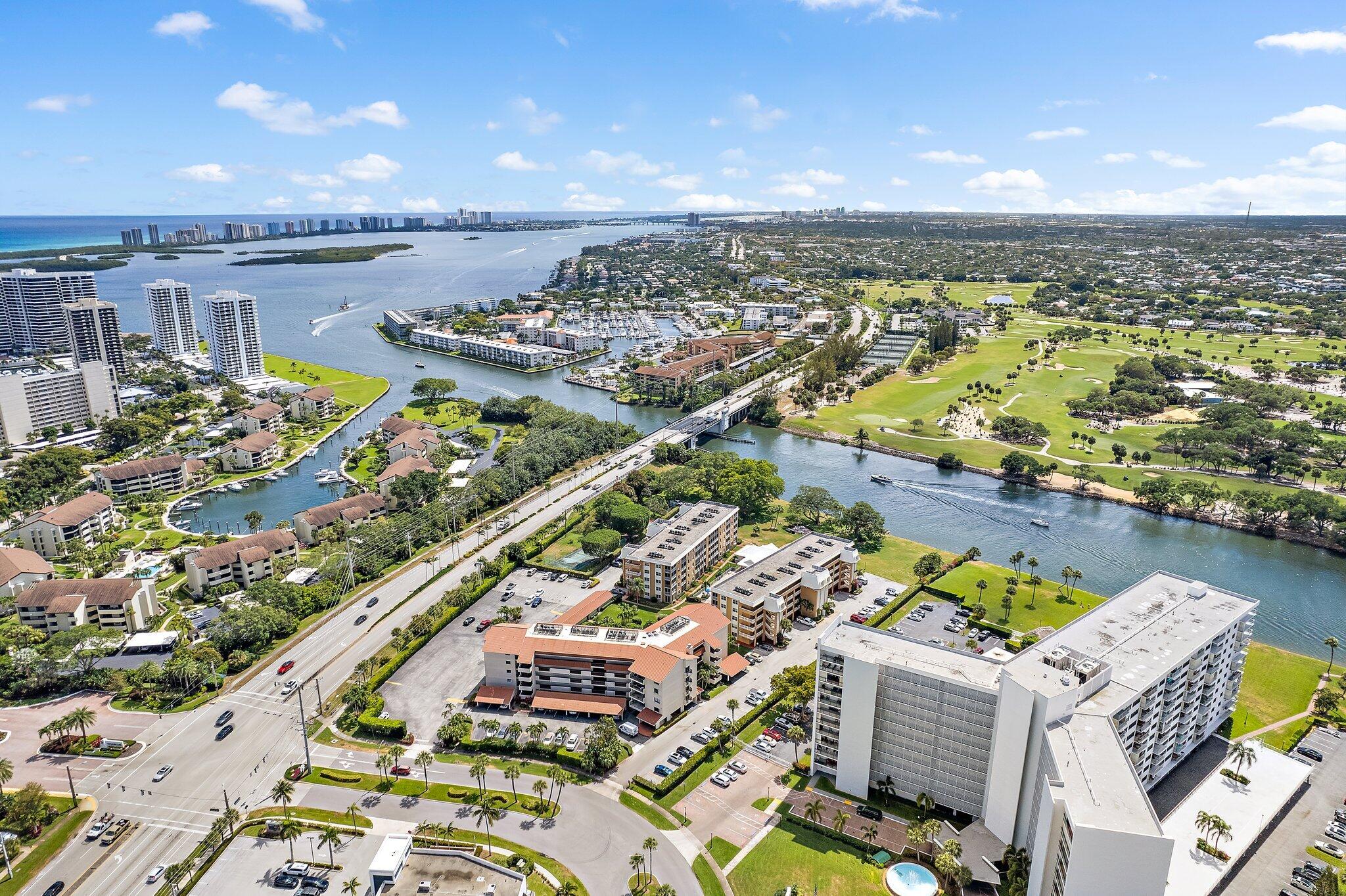 300 Golfview Road, Unit 502 North Palm Beach, FL 33408 - Photo 34 of 35 Aerial Waterway & Golf Course View