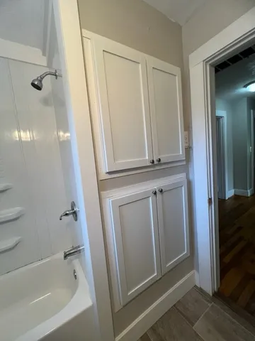 a bathroom with a bathtub