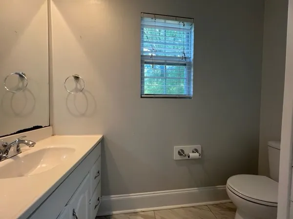 a bathroom with a sink toilet and vanity