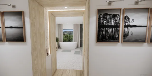 a view of a closet area with living room