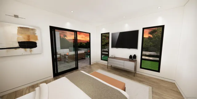 a bedroom with furniture and window