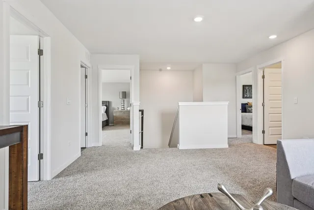 a view of a livingroom with a furniture and closet area