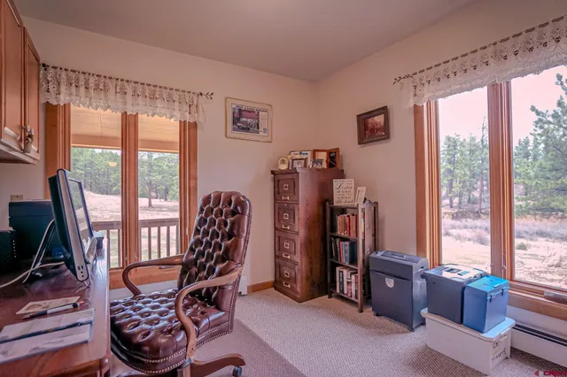 a view of a livingroom with furniture and windows