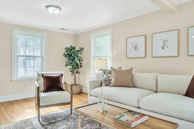 a living room with furniture rug and window