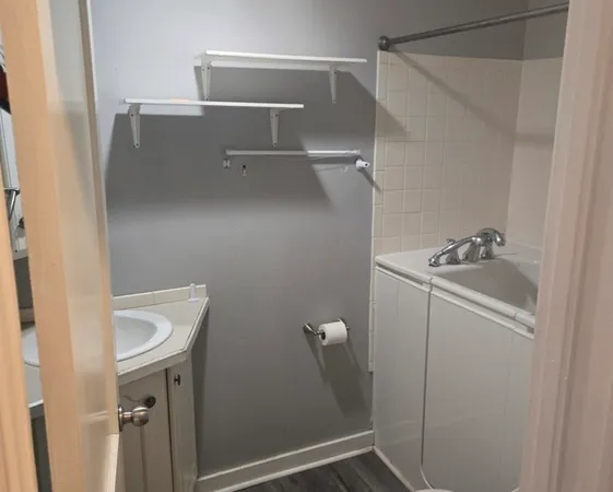 a bathroom with a sink and mirror