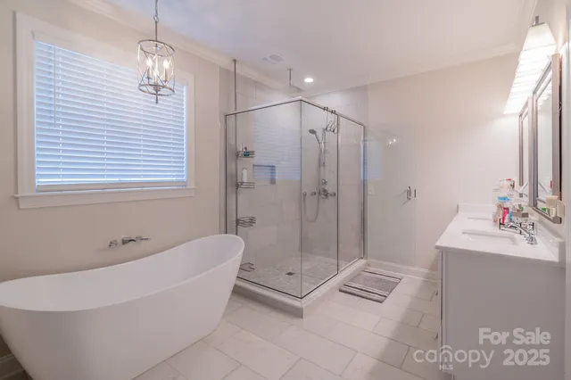 a bathroom with a tub a sink and shower