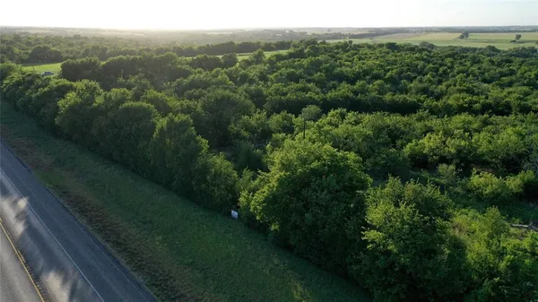 a view of a city with lush green forest