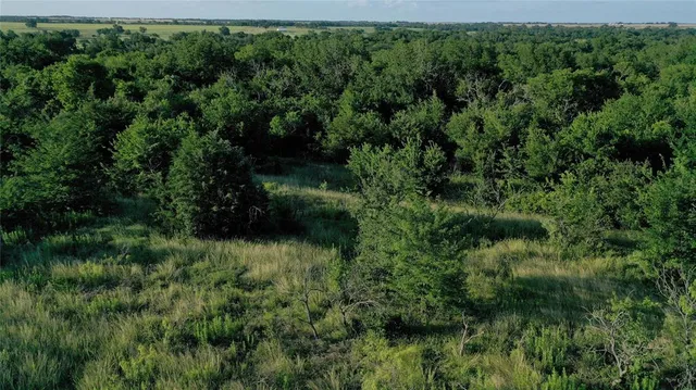 an aerial view of residential house with outdoor space and trees all around
