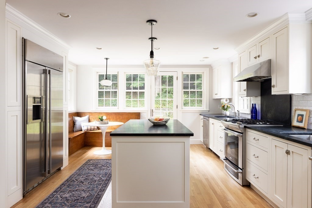 43 Somerset Road Brookline, MA 02445 - Photo 4 of 18 a kitchen with a stove sink and refrigerator