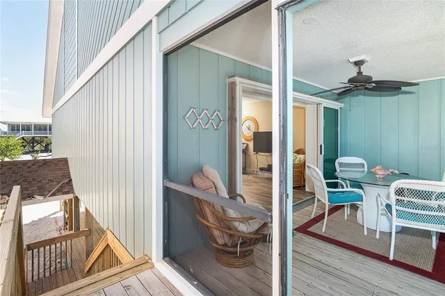 a view of a balcony and chair