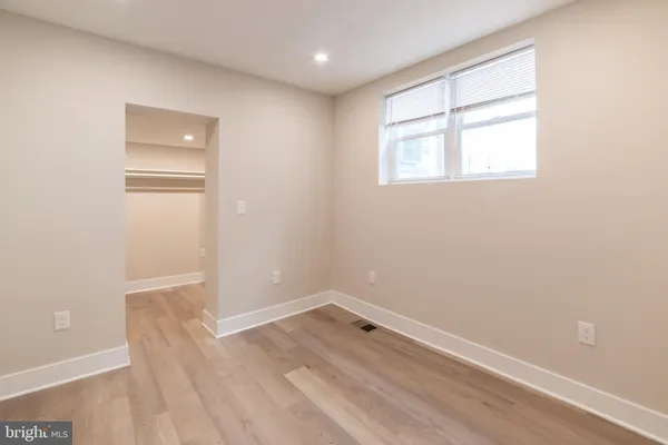 an empty room with a workspace