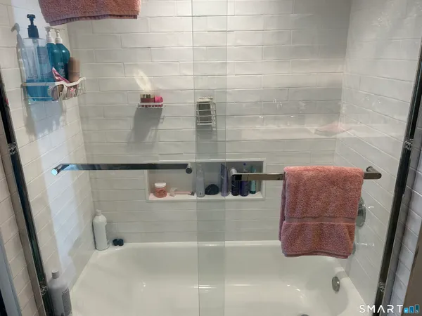 a bathroom with a bathtub