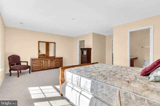 a bedroom with a bed and couch