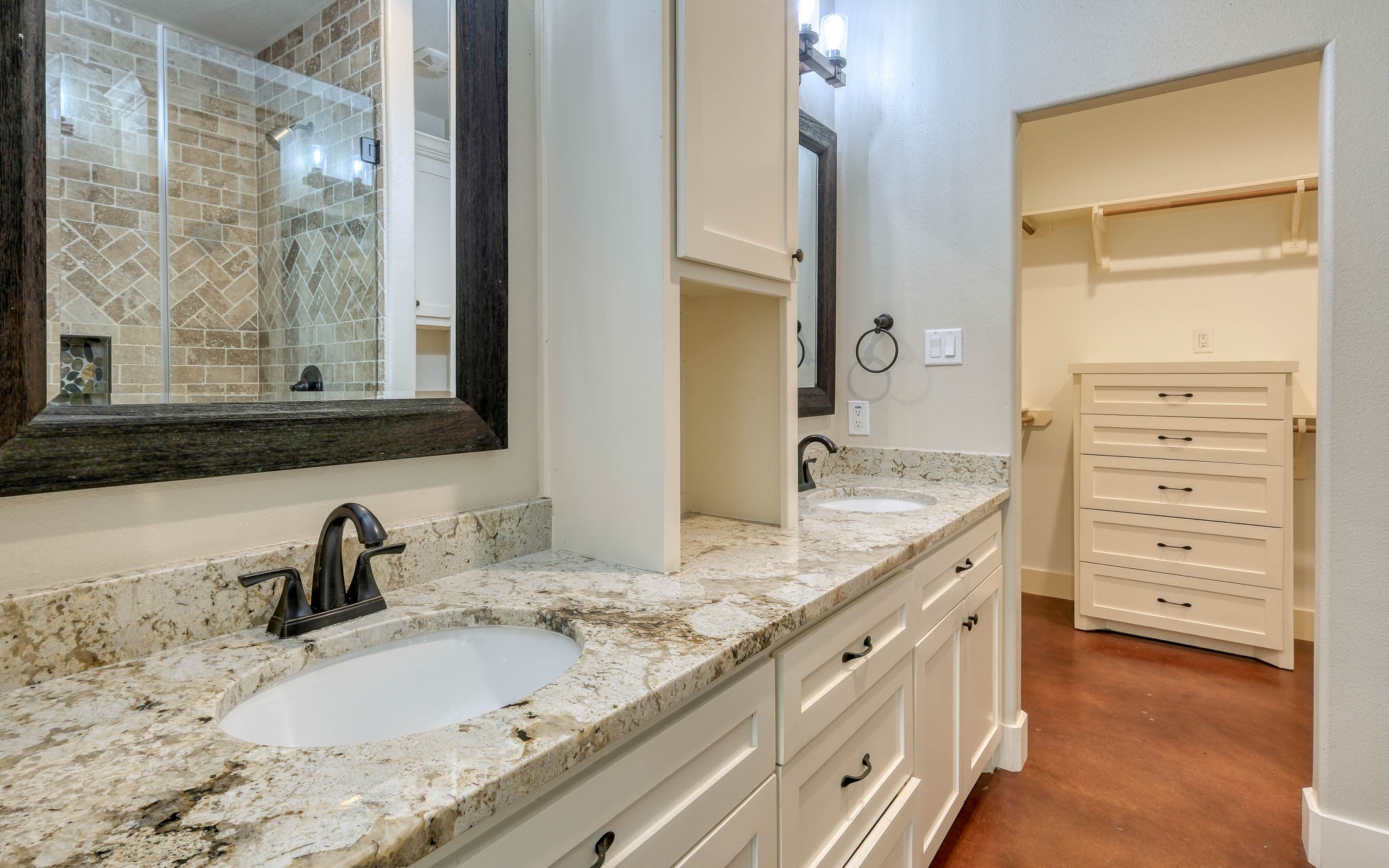 40934 Thomas Lane Hempstead, TX 77445 - Photo 20 of 50 a bathroom with a granite countertop sink and a mirror