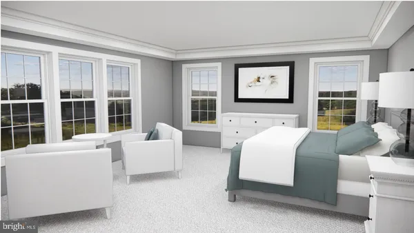 a bedroom with bed couch and window