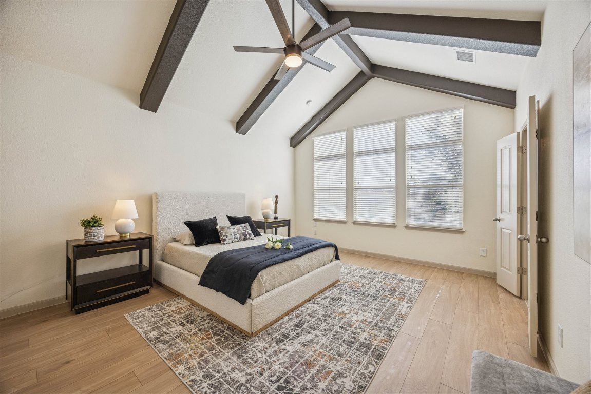 3329 Eagle Ridge Lane Pflugerville, TX 78660 - Photo 15 of 35 Bedroom featuring a ceiling fan and light wood-type flooring
