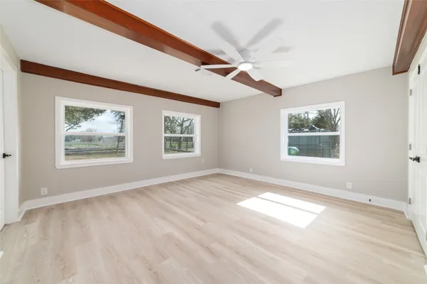 a view of a yard with potted plants