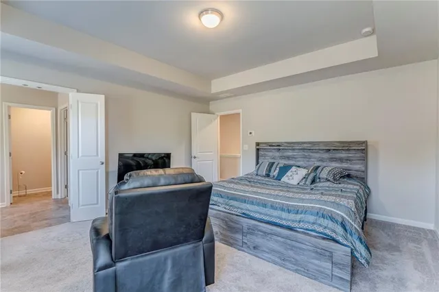 a bedroom with a bed and a couch