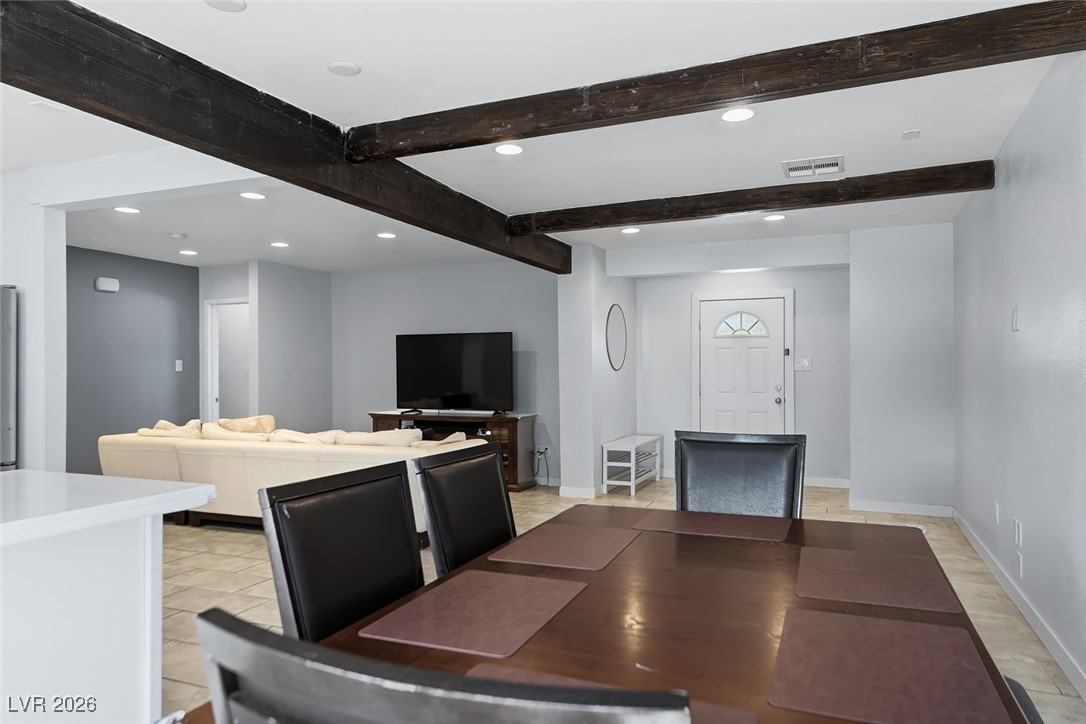 111 Copper Street Henderson, NV 89015 - Photo 36 of 47 Dining room with recessed lighting and beam ceiling