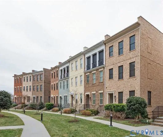 a front view of a building with yard