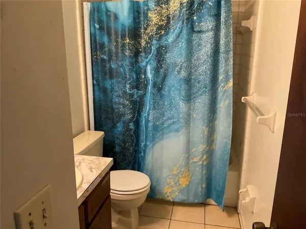 a white toilet sitting next to a shower curtain