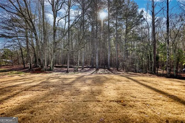 a view of a livingroom with wooden floor and a ceiling fan