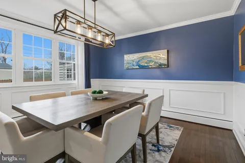 a view of a dining room with furniture and window