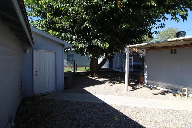 a view of a porch with a tree