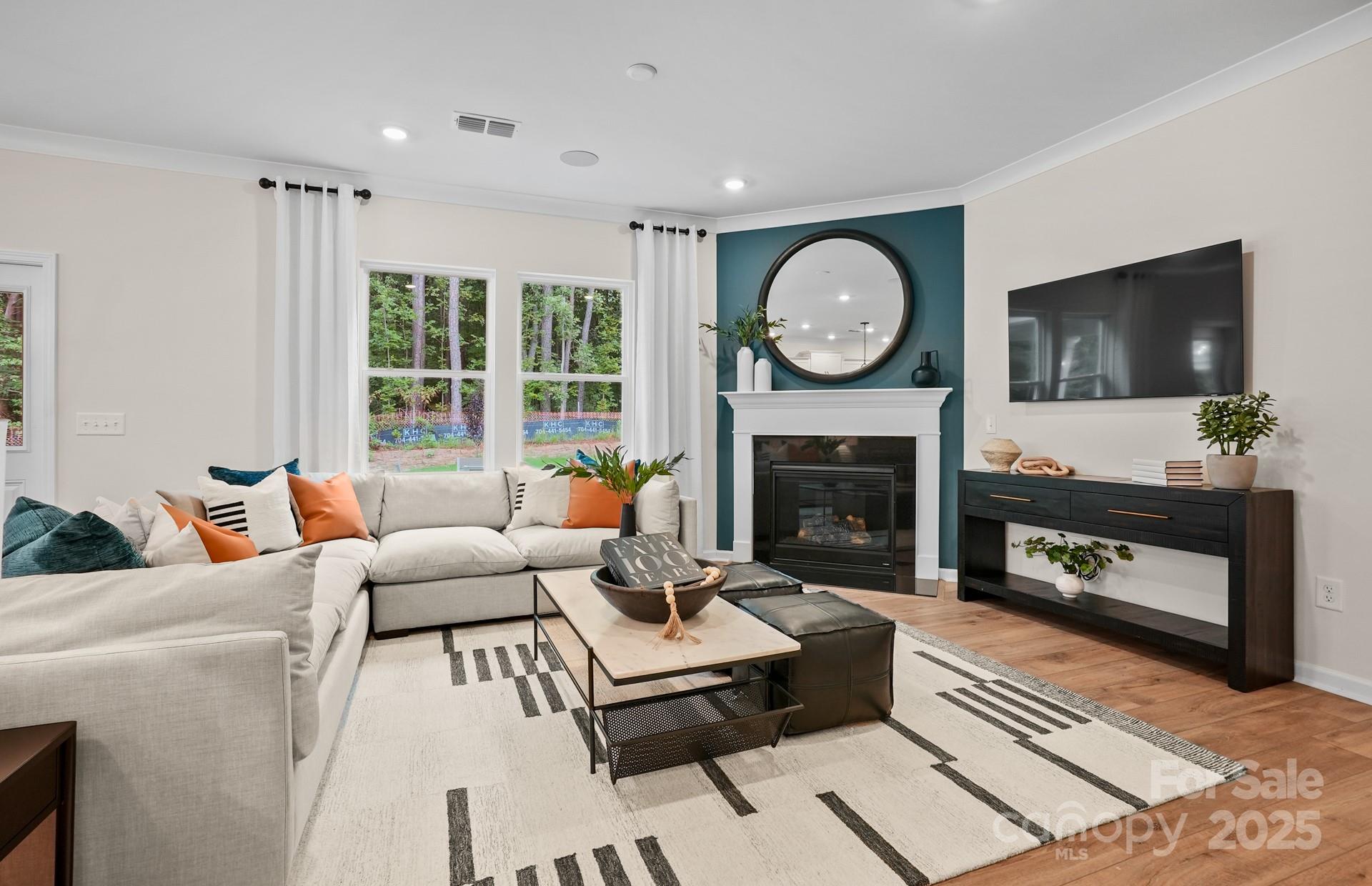 12016 Rails Court, Unit 516 Charlotte, NC 28278 - Photo 15 of 39 a living room with furniture a fireplace and a flat screen tv