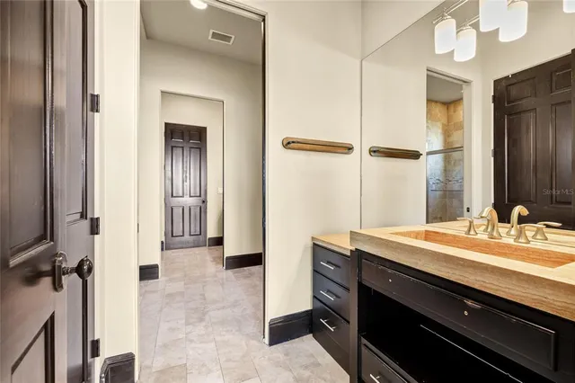 a view of a swimming pool and an ocean view