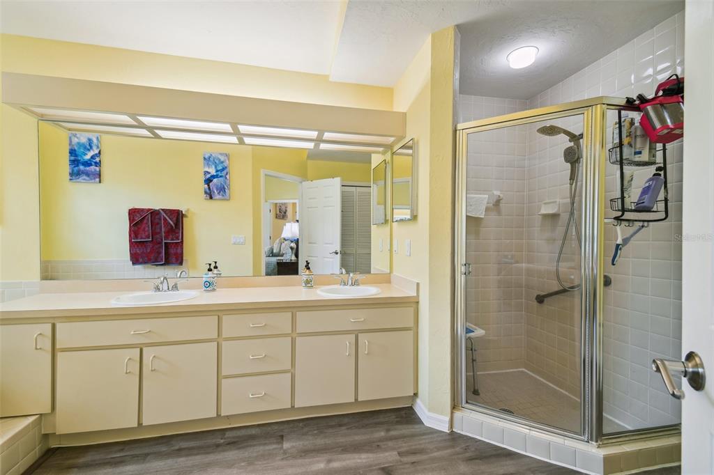 12728 Flamingo Parkway Spring Hill, FL 34610 - Photo 34 of 54 a bathroom with a shower sink and mirror