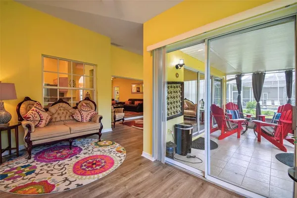 a view of balcony with two chairs and a table