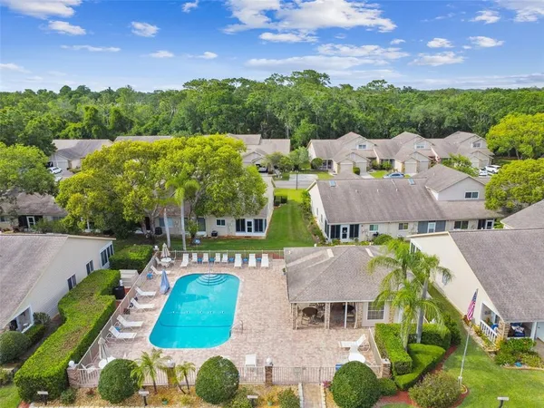 aerial view of a house with a garden