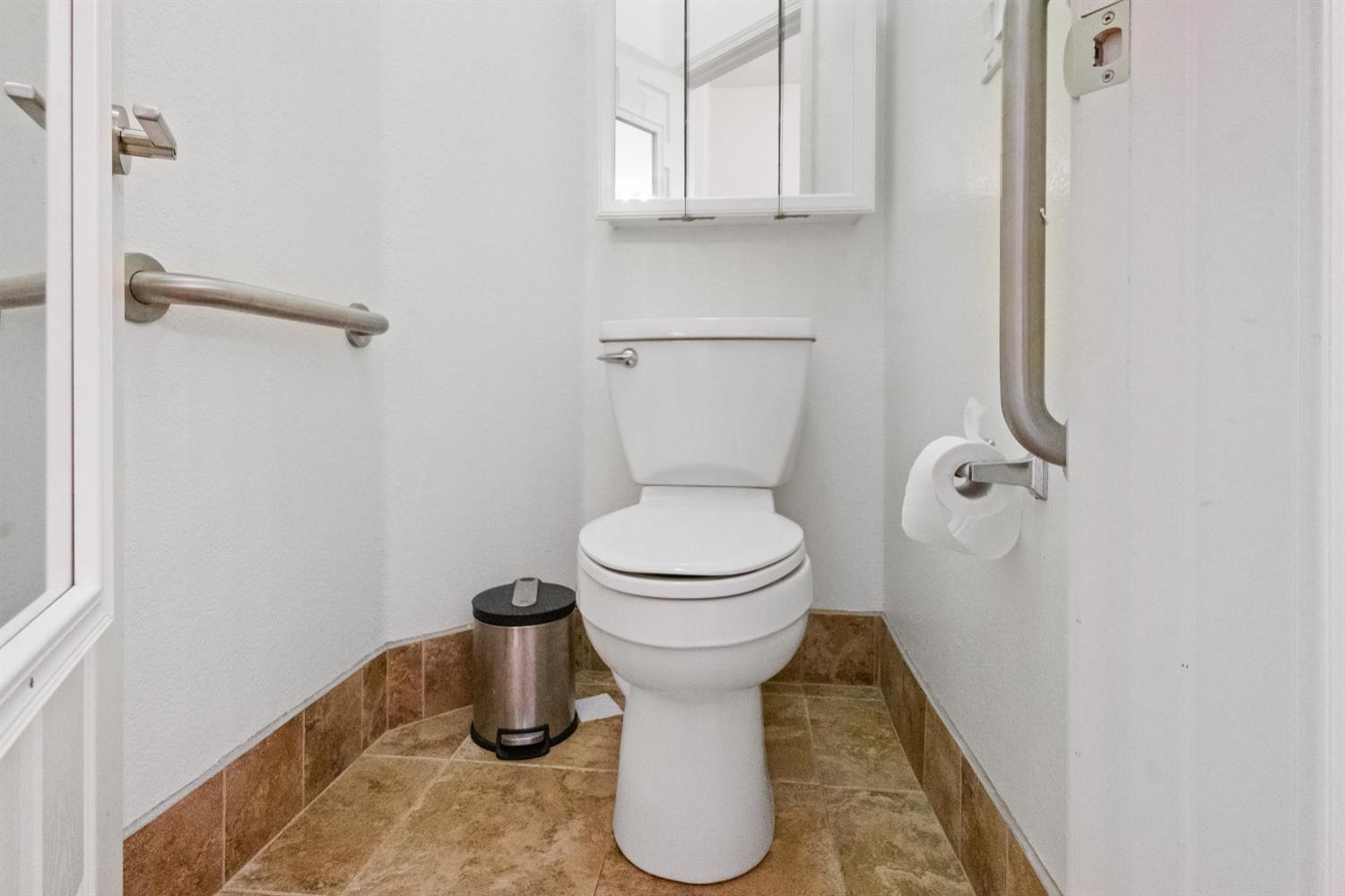 1413 Villette Court Modesto, CA 95356 - Photo 62 of 82 a bathroom with a toilet and a rug