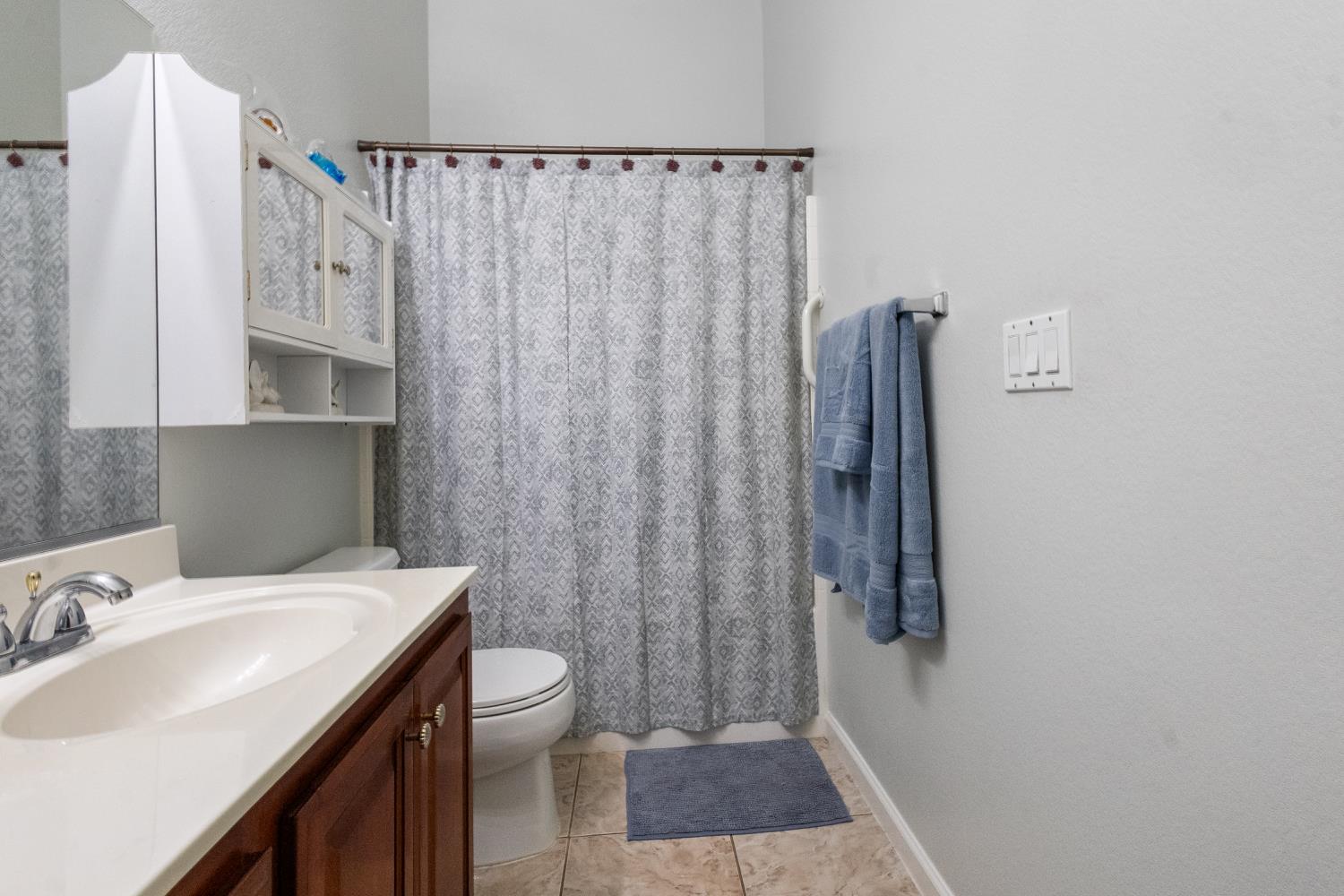 1413 Villette Court Modesto, CA 95356 - Photo 80 of 82 a bathroom with a sink a toilet and shower