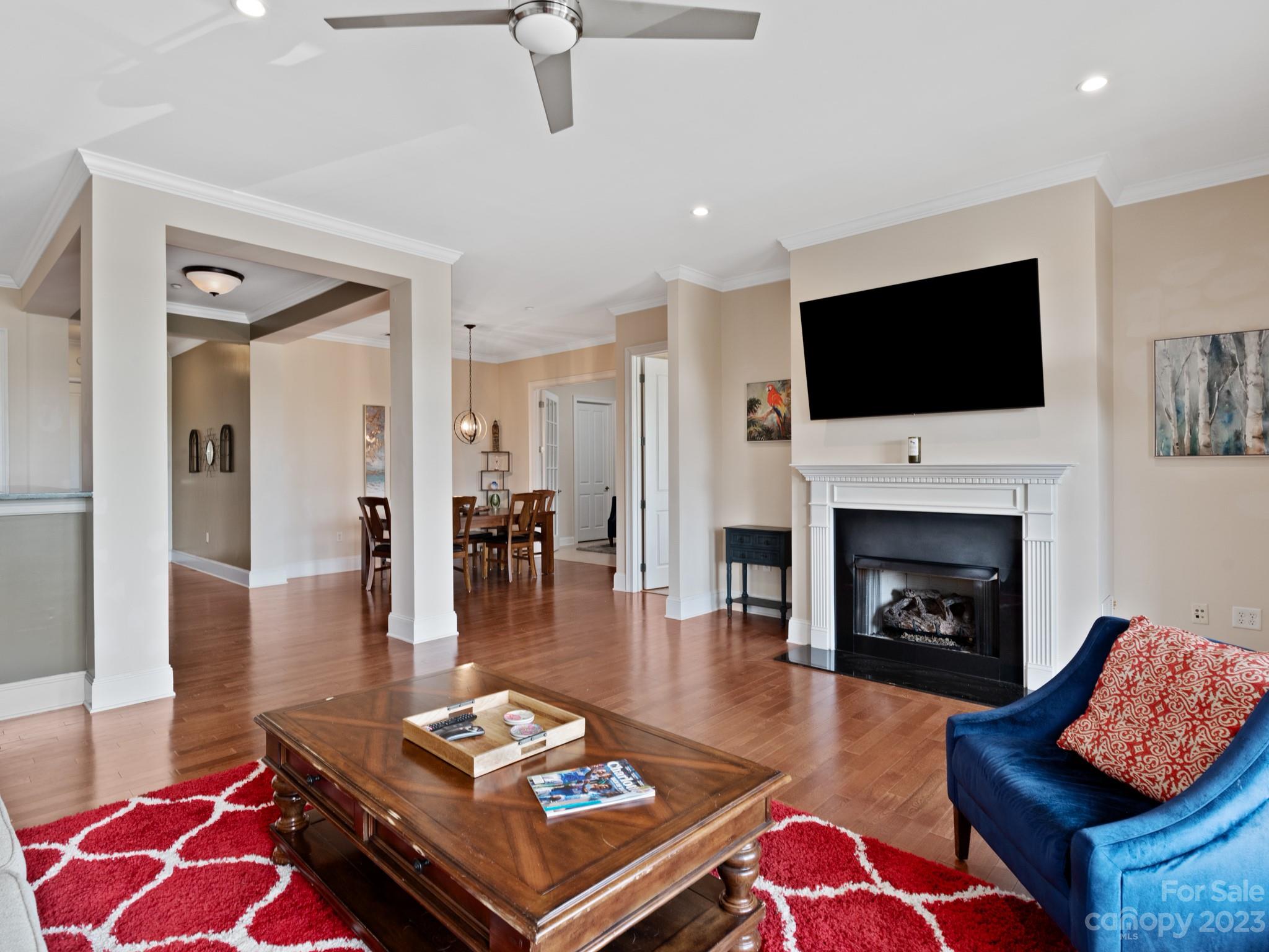 5425 Closeburn Road, Unit 201 Charlotte, NC 28210 - Photo 20 of 35 a living room with furniture a flat screen tv and a fireplace
