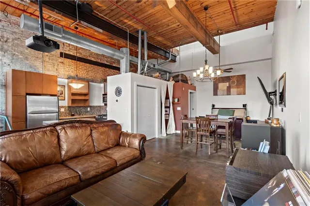 a kitchen with a refrigerator and countertop