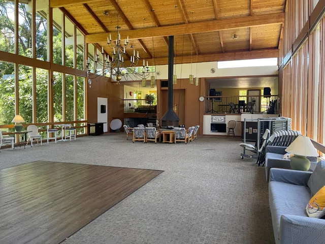 a view of a big room with gym equipment