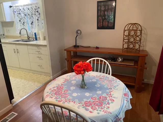 a view of a dining area with furniture
