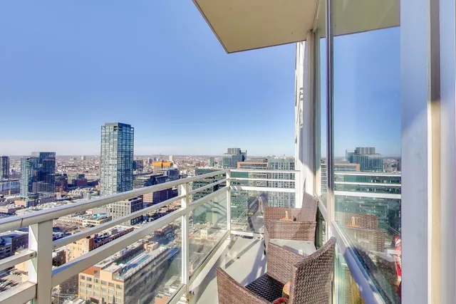 a city view with tall buildings