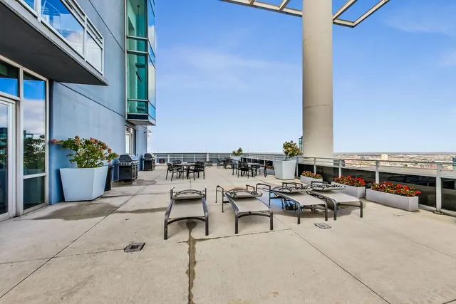 a view of a terrace with seating area