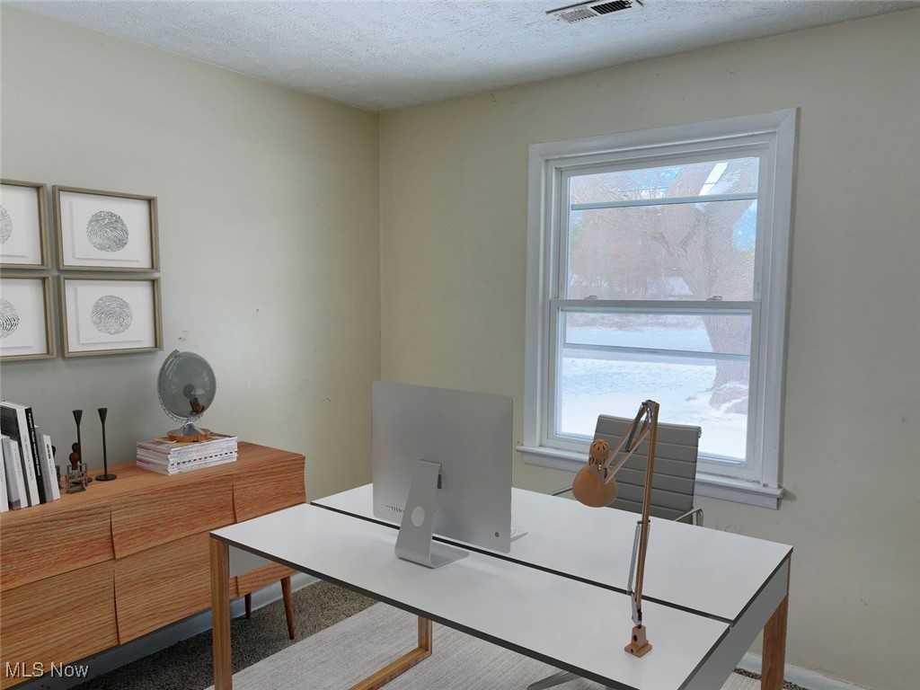 7094 Lake Road Madison, OH 44057 - Photo 14 of 20 Home office with a textured ceiling, visible vents, and a wealth of natural light