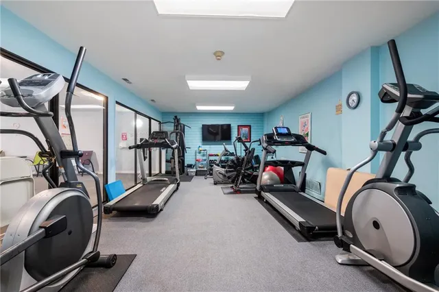 a view of a room with gym equipment