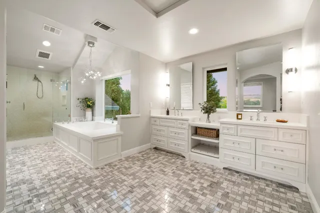 an aerial view of a house with a garden